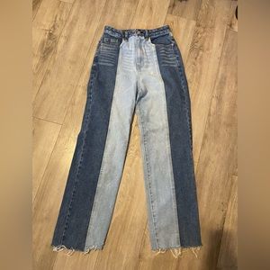 two tone 90’s boyfriend jeans; packing brand; size 27